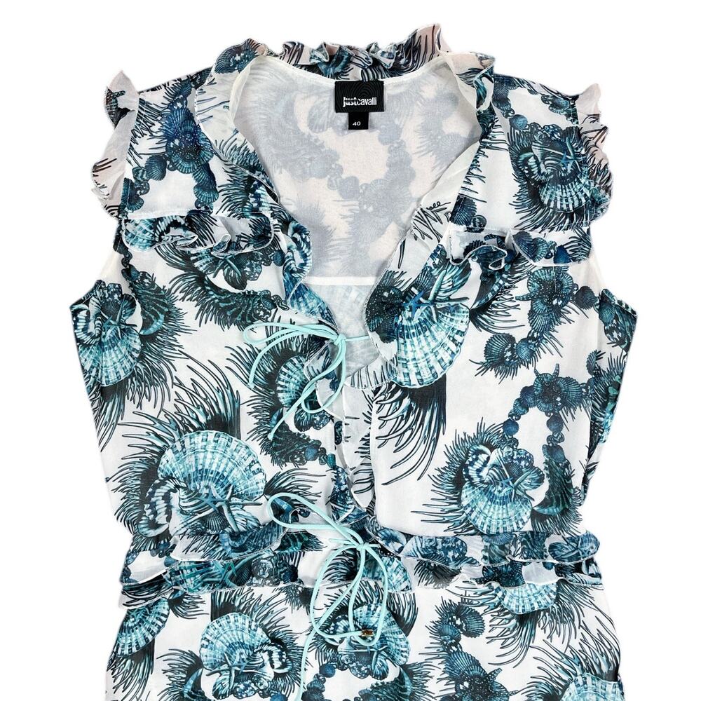 Just Cavalli Sea Shell Starfish Ocean Ruffle Mini Dress Coastal Resort Size 40 - Picture 3 of 7